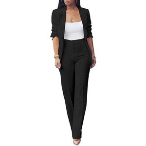 HuiSiFang Womens Fall Fashion 2 Piece Blazer Sets Open Front Blazers and Slim Fit Pants Suits Set M