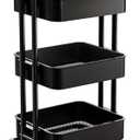 Pipishell 3 Tier Mesh Utility Cart, Rolling Metal Organization Cart with Handle and Lockable Wheels, Multifunctional Storage Shelves for Kitchen Living Room Office Black