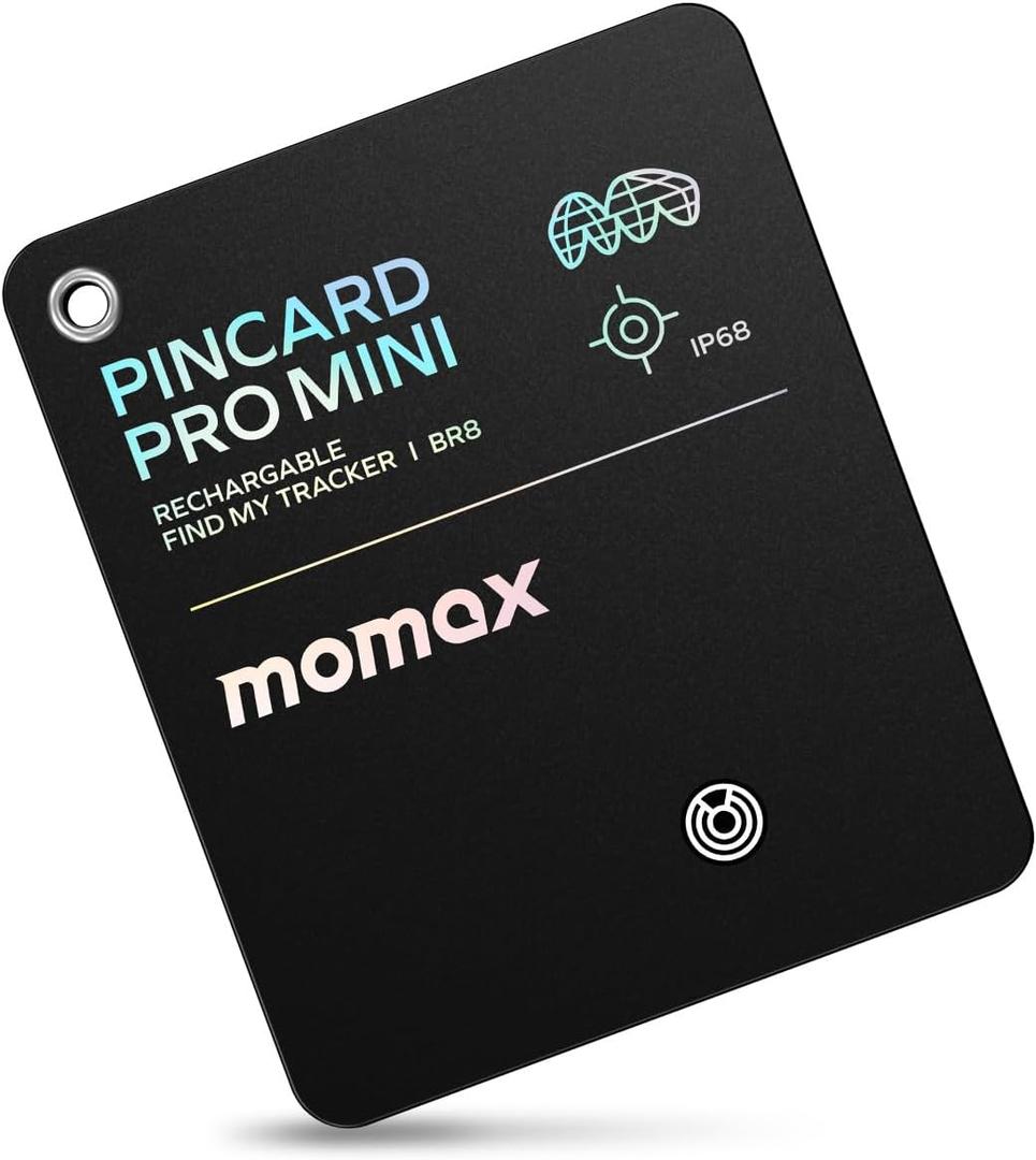 Momax Wallet Tracker Smart Finder - Rechargeable Slim Bluetooth Key Tracking Card with 1-Year Battery, Apple Find My (iOS Only), Item Locator for Luggage Tag, Suitcase, Passport, Backpacks, Mini Size