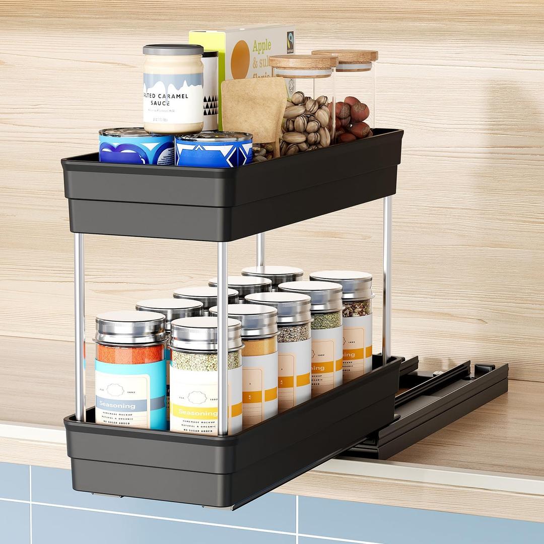 Nieifi Spice Organization for Cabinet-Vertical Spice Rack Pull Out-Spice Rack Organizer for Cabinet-4-1/3 inch Wide-Seasoning Kitchen Organizer-4.3" W x 10.6" D x 8.7" H-1 Pack-2 Tier (Black)