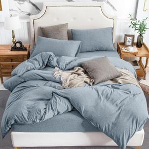 PURE ERA Jersey Knit Duvet Cover Set 100% T-Shirt Cotton Super Soft Comfy 3pc Bedding Set with Zipper Closure (Heather Blueish Grey, King)