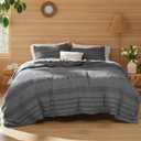 Bedsure 100% Stone Washed Cotton Duvet Cover Queen - Charcoal Grey Classic Waffle Weave Duvet Cover Set, Vintage Charm and Breathable 3 Pieces Bedding Set with Zipper Closure (Queen, 90"x90")
