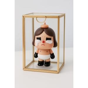 Feyarl Glass Display Box Case Gold Metal Frame Figure Display Stand Showcase Cabinet Clear Box for Collectibles Models Home Decor (4.72 x 3.15 x 3.15inch)