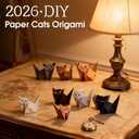 2 x Paper Cats, 50-Sheet DIY Origami Paper Cats, Easy Fold DIY Cat Origami Figures with Pre-Printed Designs, Fun Craft Activity for Desk, Home Decor & Gift for Cat Lovers