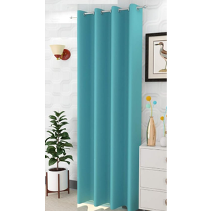 Stuffique Silk Solid Opaque Home & Living Room Eyelet Blackout Curtain (4 x 7 Feet, Aqua)