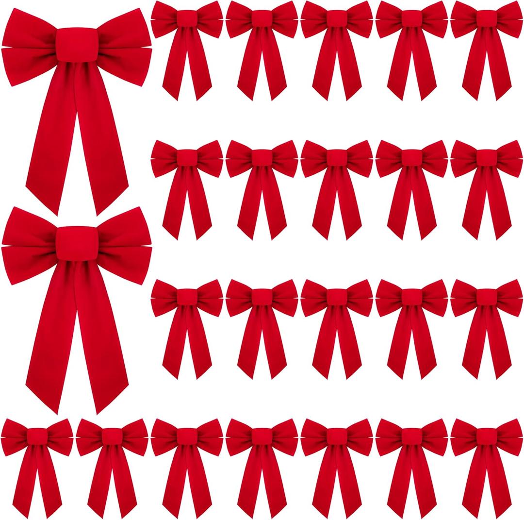 ANVAVO 16 Pack Red Velvet Christmas Bows Holiday Christmas Bows Christmas Wreaths Decoration, 9 x 13 inches