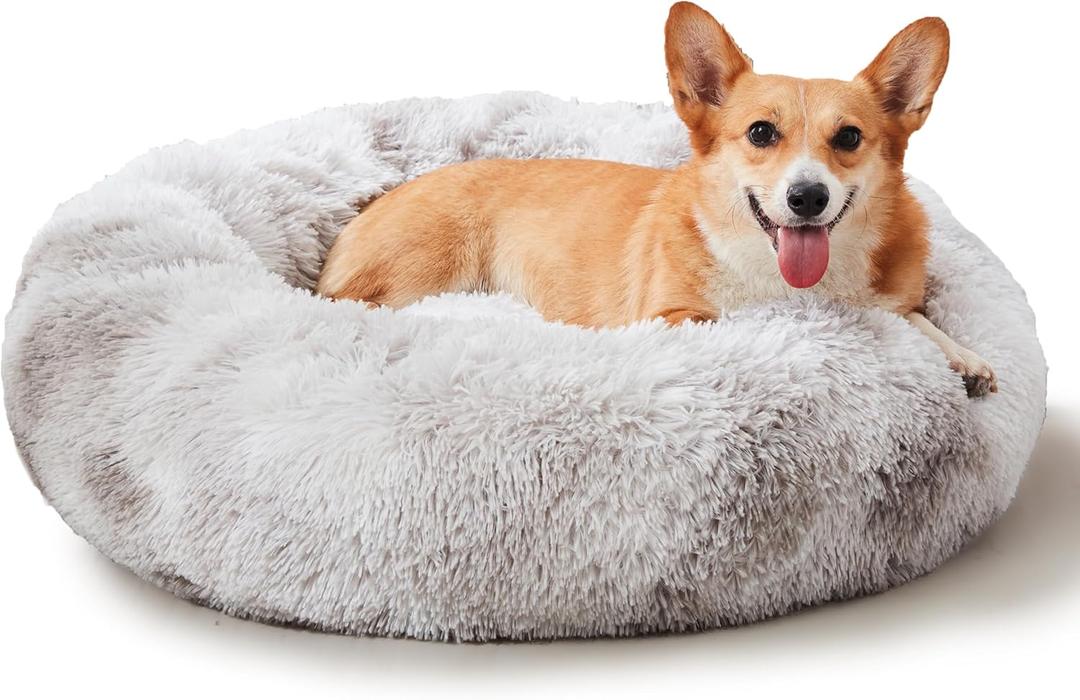 WESTERN HOME WH Calming Dog & Cat Bed, Anti-Anxiety Donut Cuddler Warming Cozy Soft Round Bed, Fluffy Faux Fur Plush Cushion Bed (20.0"L x 20.0"W x 8.0"Th)