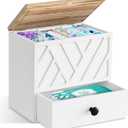 Tampon Holder for Bathroom Decor, Feminine Product Organizer with Lid and Drawer, Shark Week Tampon Storage, Wood Pad and Tampon Organizer for Toilet Organizer, Bathroom Accessories Box for Girl Stuff (White)