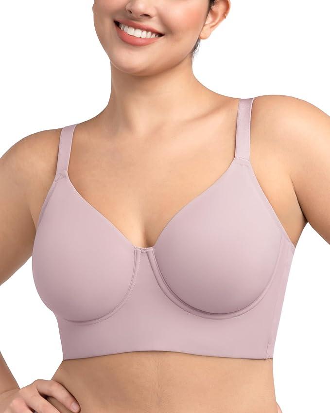HSIA Bras for Women Minimizer Full Coverage Seamless Plus Size Longline Unlined Underwire Back Smoothing Bra Purple 34DDD