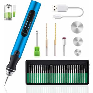 USB Rechargable Engraving Pen with 35bits,Mini Electric Engraver Etching Machines Cordless Rotary Tools Engraved Jewelry Stone Metal Plastic Wood Resin (blue)