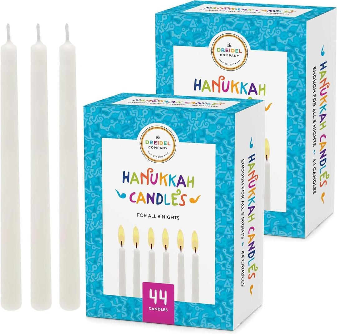 The Dreidel Company 2-Pack White Menorah Chanukah Candles 44 Hanukkah Candles for All 8 Nights of Chanukah