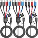 Travel 4 in 2 Charging Cable with Dual Type-C Port, USBA/C Multi Charging Cable Cords for Multiple Devices, Multiple Phone Charger Cord for iPhone17-8, Android, iPad, Car Accessories (3Packs 5FT)