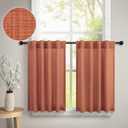 2 Tier Kitchen Curtain 36 Inch Length Back Tab Pocket Linen Light Filtering Glare Control Non See Through Sheer Short Small Window Curtains for Living Room Dining Bedroom 30 x 36in Long 3FT Terracotta