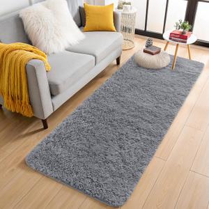 OLANLY 2x5 Machine Washable Runner Rugs for Hallway, Soft Fluffy Shaggy Bedside Rugs for Bedroom, Living Room, Indoor Floor Carpet for Kids Girls Boys, Nursery Rooms, Home Decor Aesthetic, Light Grey