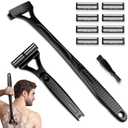 Back Shaver for Men & Women(DIY), Body Hair Trimmer with Foldable Extra Long Ergonomic Handle, Wet Dry Shaving & Safety Razor Technology with 8 Pcs Ultra Sharp Replaceable Blades