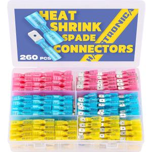 Haisstronica 260PCS Heat Shrink Spade Connectors - Quick Disconnect Female & Male Spade Terminals for Watercraft, Electronics & Automotive (AWG 22-10)