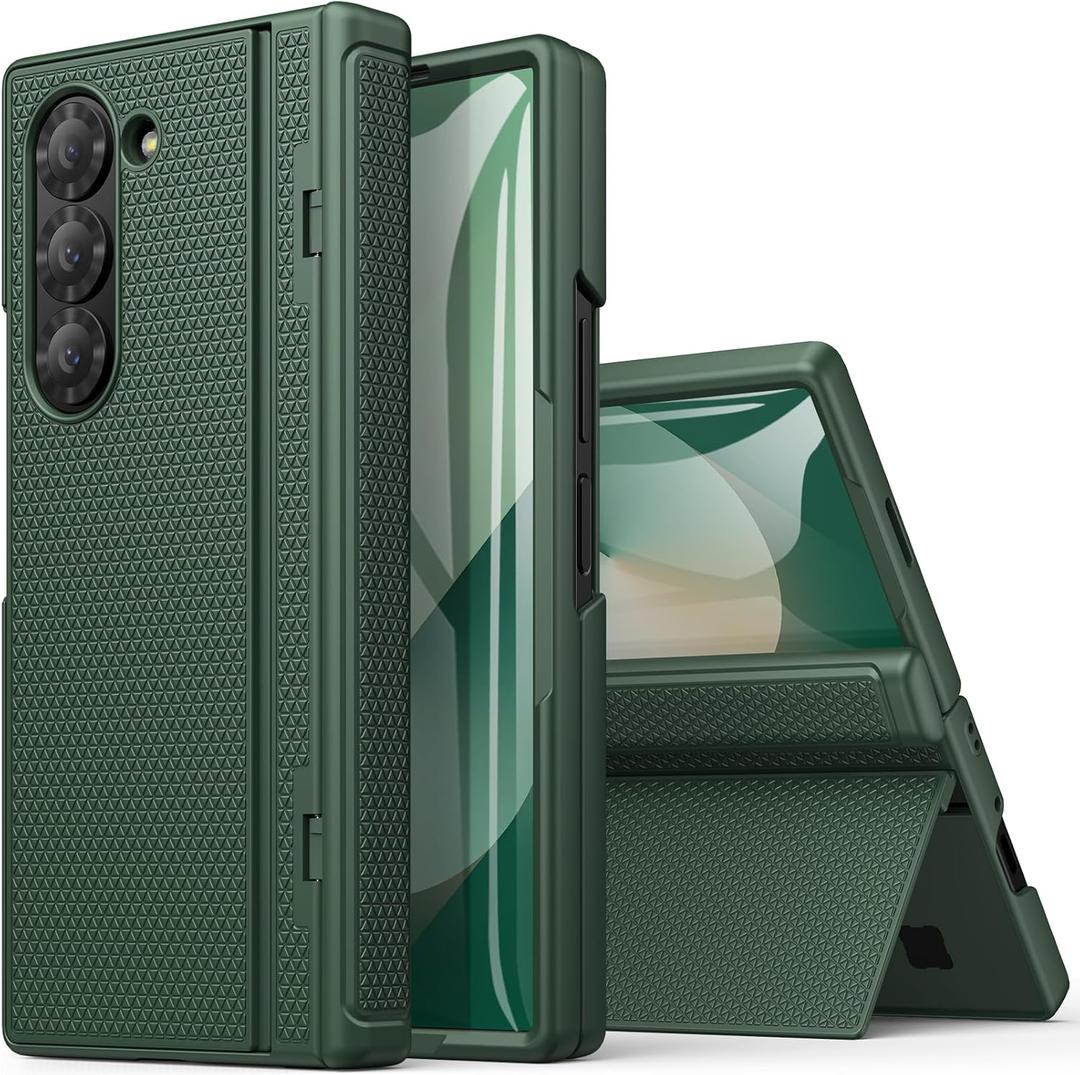 BXYJY for Samsung Galaxy Z Fold 6 Case Slim with Kickstand & Tempered Screen Protector & Hinge Protection, 360 Full Body Shockproof Protective Phone Case for Samsung Galaxy Z Fold6 2024, Green