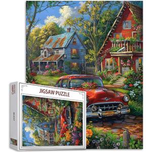 Tucocoo Garden Jigsaw Puzzles 1000 Pieces for Adults Countryside Courtyard Puzzle-Challenging Puzzle Perfect for Game Gifts DIY Home Wall Decor Farm Red Old Car Art Puzzles 27"x20"Inch (Fram Animal 05)