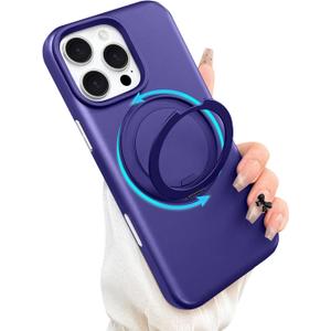 ankofave Magnetic for iPhone 16 Pro Max Phone Case with 360 Spin Stand, Matte Luxury Metallic Luster, 3.0 mm Thick Protection Hard PC Scratch-Resistant Case for iPhone 16 Pro Max 6.9", Purple
