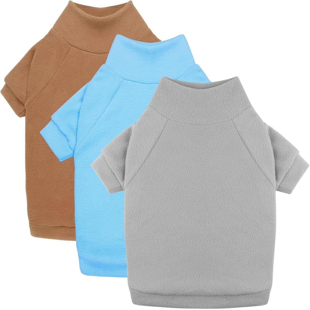 3 Pack Dog Sweaters for Large Dogs, Fleece Dog Sweater Large Pet Clothes Turtleneck Soft Warm Pet Sweatshirt Boy Girl (Gray+Blue+Coffee,L)