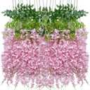 Artificial Wisteria Hanging Flowers Fake Wisteria Flower Garland Silk Vines Rattan Decor for Home Wedding Arch Wall Garden Greenery Bedroom Outdoor Office Party Decoration (12, Light Pink)
