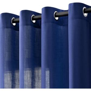 Classic Blue Linen Curtains 90 Inch Length 2 Panels for Living Room Bedroom, Light Filtering Sheer Curtains 90 Inches, Modern Farmhouse Grommet Semi Sheer Soft Privacy Drapes