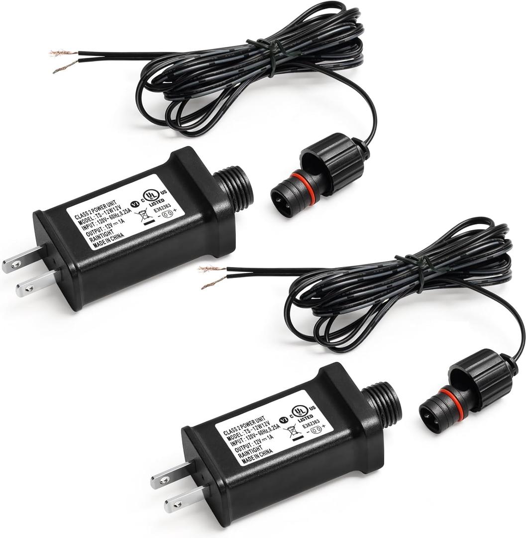 2 PCS Replacement Yard Inflatable Adapter with 9.8ft Extension Cables, 12V 1A Class 2 Power Supply,Low Voltage Transformer US Plug and Electric Cord for Halloween/Thanksgiving/Christmas Inflatables