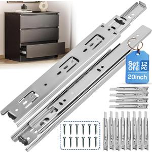 20 Inch Drawer Slides 6 Pairs (12pcs) Heavy Duty Full Extension Ball Bearing, Side Mount Drawer Rails, 20" Drawer Slide Glides for Dresser, Cabinet, Kitchen -Draw slides Sliders 100LB Capacity