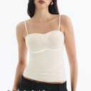 Built in Bra Tank Tops for Women, Double Lined Padded Cami Scoop Neck Spaghetti Straps Basic Summer Top 2026 (Beige)