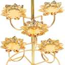 Cabilock Ghee Lamp Lotus Butter Lamp Holder Metal Golden Candle Holder Brass Oil Lamp Tea Light Votive Candle Stand for Temples Buddhist Supplies