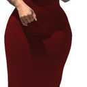 PINSV Women's Casual Bodycon Maxi Dress Summer Scoop Neck Short Sleeve Long Fitted Dresses Club Party (Large, Solid Wine Red)