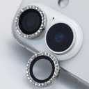 Camera Lens Protector for iPhone 16 / iPhone 16 Plus Bling Diamond Metal Ring Rhinestone Shine Gem Tempered Glass Lens Cover Accessories (Silver, for iPhone 16/16 Plus)