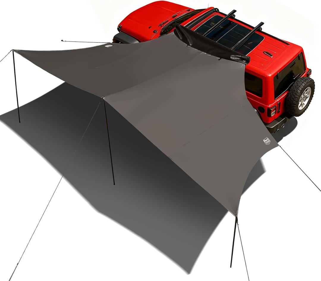TIMBER RIDGE 19x9.8ft Retractable Car Awning with Blackout Coating, 186ft Roof Rack Pull-Out Sun Shade Overland Camping, UPF50+ Waterproof Sun Shelter for Vehicle/Truck/Jeep/SUV/Van Tan
