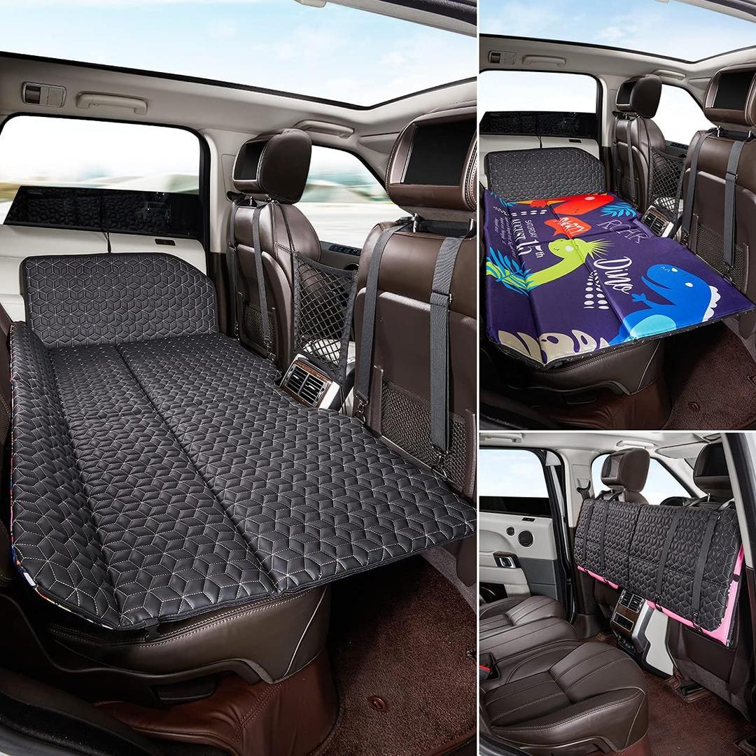 ABE Non-Inflatable Car Bed Mattress,Double-Sided Folding,Portable Back Seat, Travel Camping Mattress for Sleeping(Dinosaur World), for SUV (Blue)