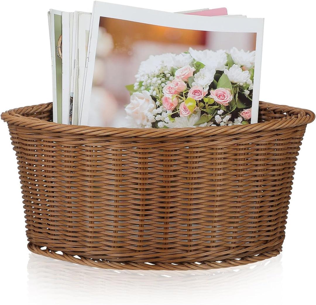 Abaodam Corner Storage Basket, Triangular Wicker Woven Shelf Organiser, Space Saving Rattan Style Bin for Bathroom Cabinet, Bedroom Wardrobe And Shelves
