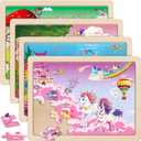 SYNARRY Large Unicorn Mermaid Princess Fairy Wooden Kids Puzzles 4 in 1 Gift Box(12.2 * 9.4 in), Wood Puzzles for Kids Ages 4-6, Wood Puzzles for Kids Ages 3-5, Easter Basket Stuffers Gifts for Kids