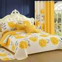 Queen Size Quilt 12 Piece Set Floral Bedding with Matching Curtains Fitted Sheet Yellow Queen