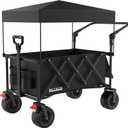 2 in 1 Collapsible Wagon with 300lbs Weight Capacity,150L Heavy Duty Utility Cart with Removable Canopy,with Big All-Terrain Beach Wheels & Drink Holders,Black