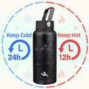 Konokyo 32 oz Insulated Water Bottle Stainless Steel Sport Bottles with 3 Lids,Marble Midnight
