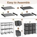9 Cube Storage Organizer Shelf with Storage Bins and Label, 11 Inch Toy Cube Bins Clothes Closet Organizers Drawers Fabric Dresser for Living Room, Bedroom, Playroom, Dorm(Gray)
