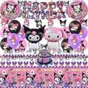 52PCS-Kuromi Birthday Party Supplies, Party Decorations Set Include Banner, Balloons, Hanging Swirls, Cake Cupcake Toppers, Tablecloth for Girls Kuromi Theme Party..
