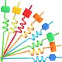 25 Building Blocks Party Favors Brick Block Drinking Straws for Building Blocks Birthday Party Supplies with 2 PCS Straws Cleaning Brush