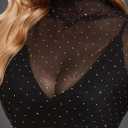 BBX Lephsnt Women Mesh Tops Rhinestone Tops Long Sleeve Sheer Blouse See Through Shirt Sparkle Glitter Shirts Lace Tops (Black, L)