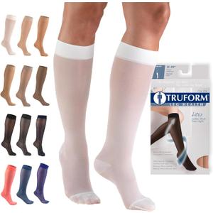 Truform Sheer Compression Stockings, 15-20 mmHg, Women's Knee High Length, 20 Denier, White, Small