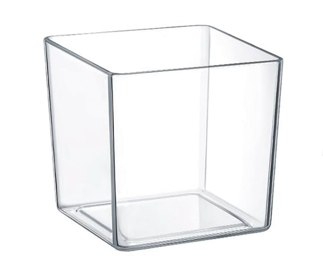 Clear Glass Decor Vase, Large Square Centerpiece Container, Smooth Gloss Floral Holder For Wedding Table Home Indoor Plant Arrangement Display  16x16x16