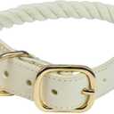 Braided Cotton Rope Dog Collar for Medium Dogs (Creamy White, 15"-18"), Adjustable Dog Rope Collar with Metal Buckle Bag