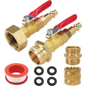 RV Winterizing Kit, RV Blowout Adapter with Shut Off Valve, Sprinkler Blowout Adapter with Quick-Connect Plug to 3/4 Garden Hose, Camper Winterize Blowout Plug for Winterizing RV, Camper, Boat