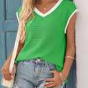 Imily Bela Summer Cap Sleeve Sweater Vest for Women Casual V Neck Sleeveless Knit Pullover Tank Tops 2025 Spring Shirts (Small, Green)