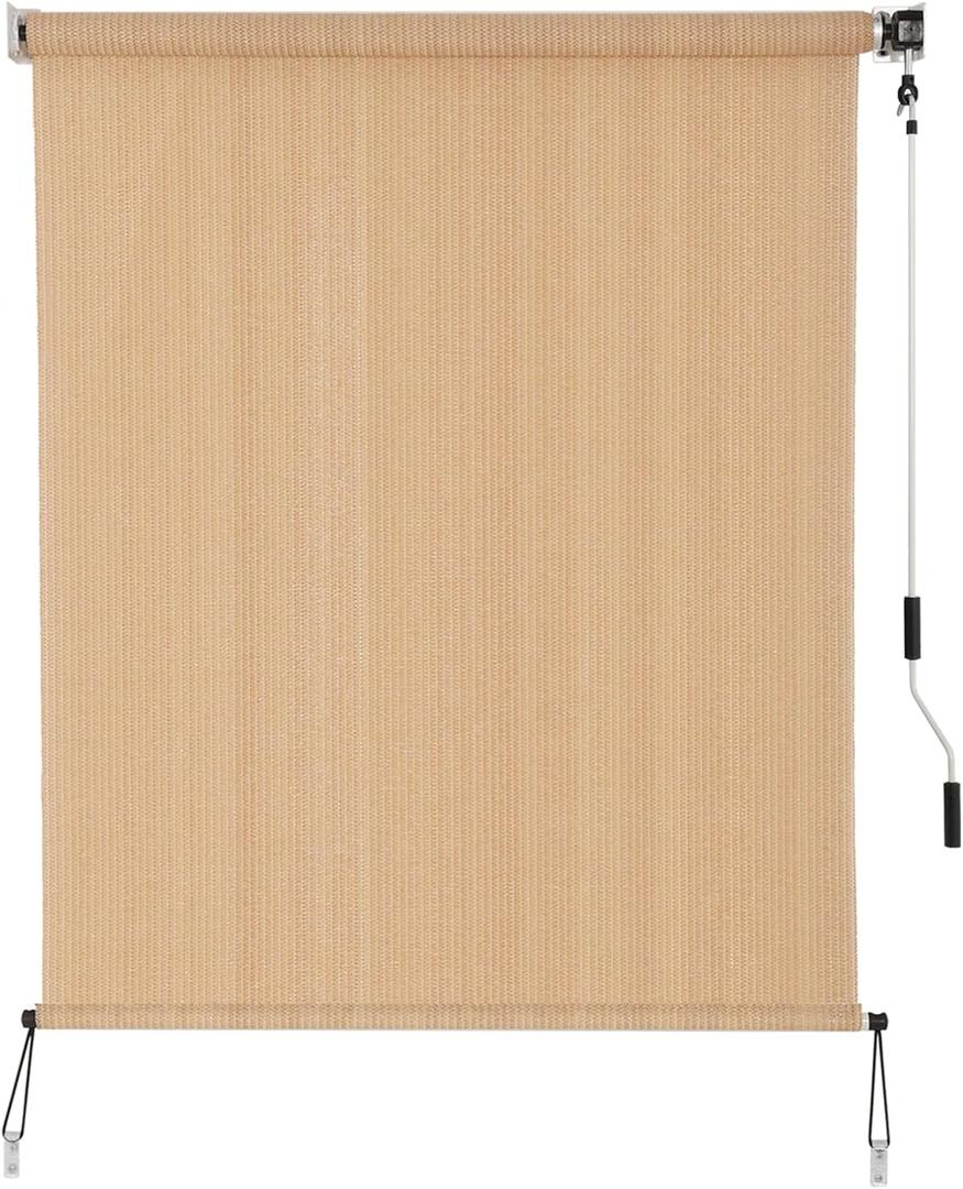 SEEYE Outdoor Sunshade Roller Shades 4' W x 6' H, Cordless Roll Up Shade Blinds Privacy Screen with 90% UV Protection, Exterior Patio Shade Cloth for Porch Pergola Balcony Backyard Windows, Walnut (48" W x 72" H, Walnut)