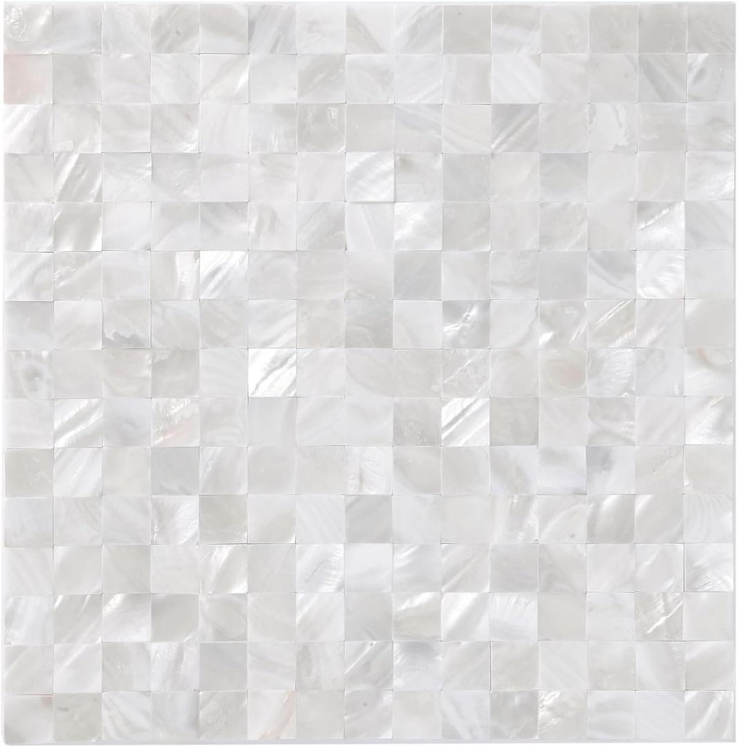 10 - Sheet Pearl Shells Tile Peel and Stick Backsplash, Self Adhesive Wall Tile for Kitchen, Bathroom, Bedroom (11.8"X11.8", White)